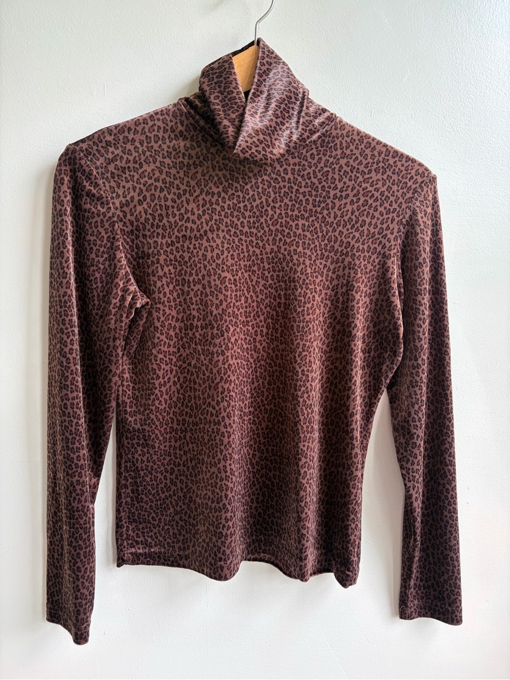 Vintage Sno Skins Brown Leopard Print Velour Turtleneck Top Y2K 90s